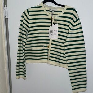 English Factory Green and Cream Striped Cardigan